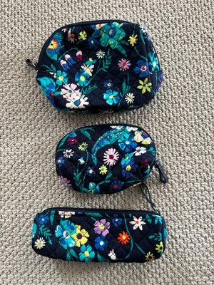 Vera Bradley Moonlight Garden Floral Cosmetic Bag Set Makeup Toiletry Travel 3Pc