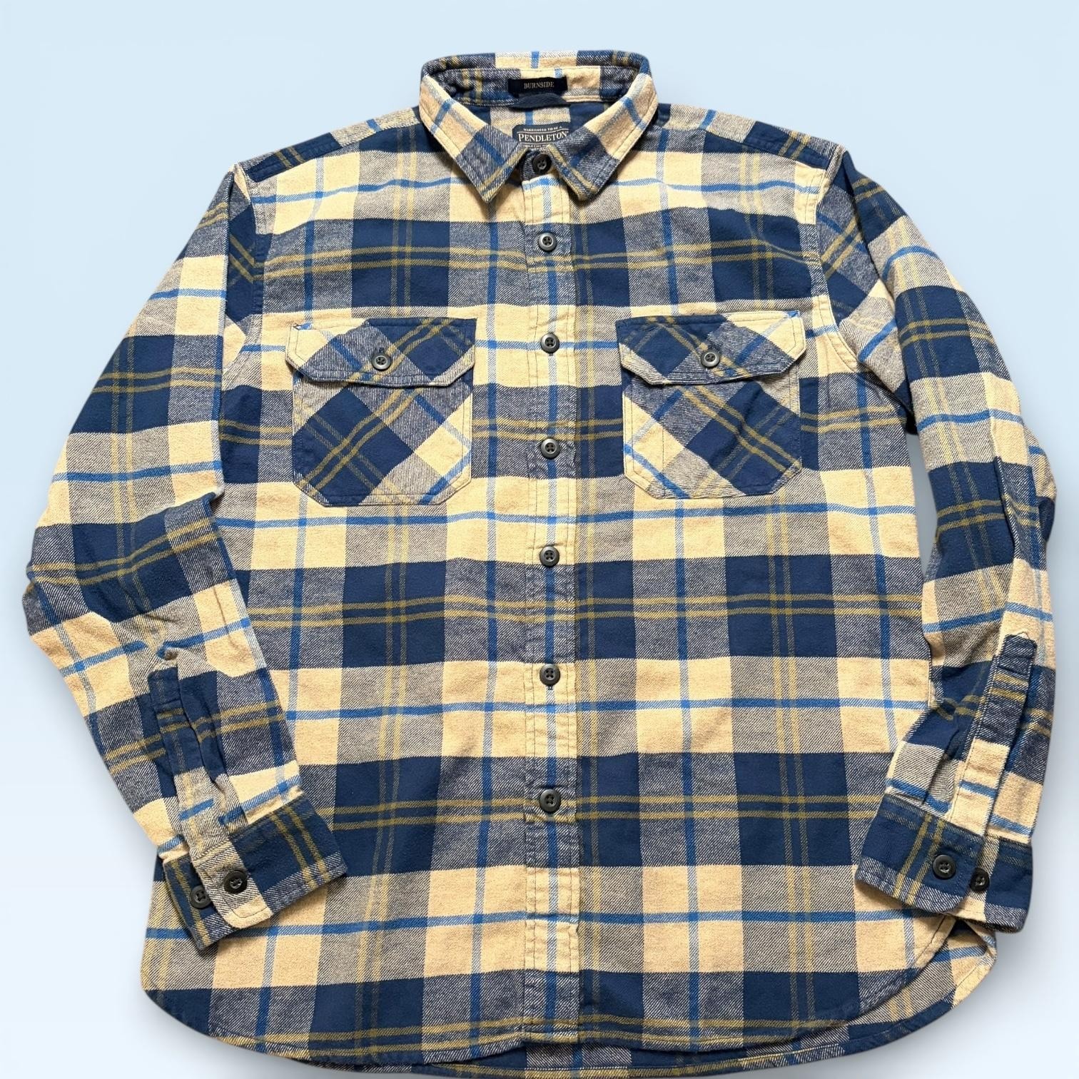 Pendleton Burnside Shirt Mens Large Blue Plaid Flannel Button Front Pockets