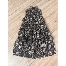 Taylor Floral Smocked High Neck Tiered Sleeveless Dress Black Ivory 2943MY XS