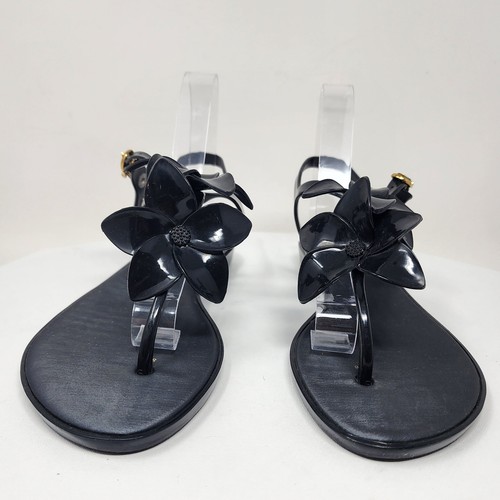 Melissa Solar Hawaii Sandals Women 9 Black Jelly Flower Toe Post Ankle Strap - Picture 5 of 11