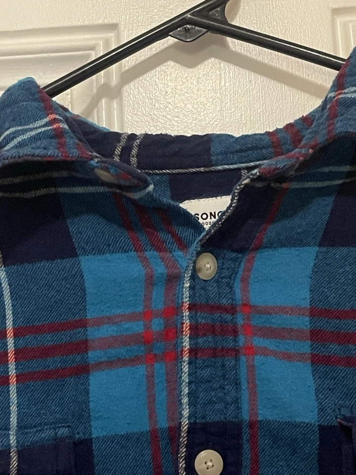 Sonoma 格子法兰绒长袖衬衫男式 XL 蓝色带红色/白色条纹 — 第 4/4 张图片