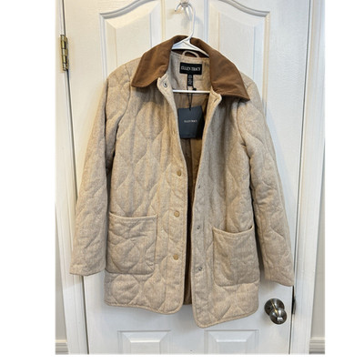 NWT Ellen Tracy Women s XS Beige/Brown Herringbone Quilted Snap Jacket Pockets
