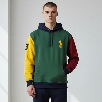 NWT Polo Ralph Lauren Big Pony Color Blocked Hoodie Sweatshirt Rugby Mens 3XT - Image 1 of 4