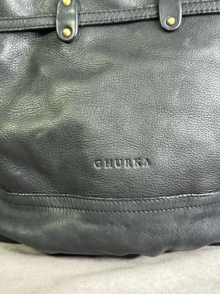 Винтажный Ghurka черный кожаный сутулиться сумка с короткими ручками наплечная сумка сумка сумочка - Изображение 3 из 4