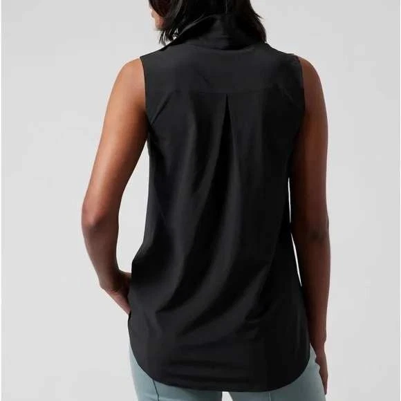 Top Athleta Urbanite con botones sin mangas negro cuello ALine XL entrenamiento golf Foto 2 de 4