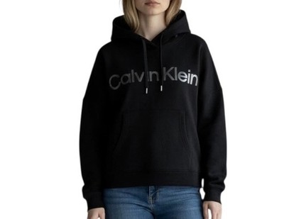 Calvin Klein Performance Womens Metallic Logo Hooded Sweatshirt Black Large NEW