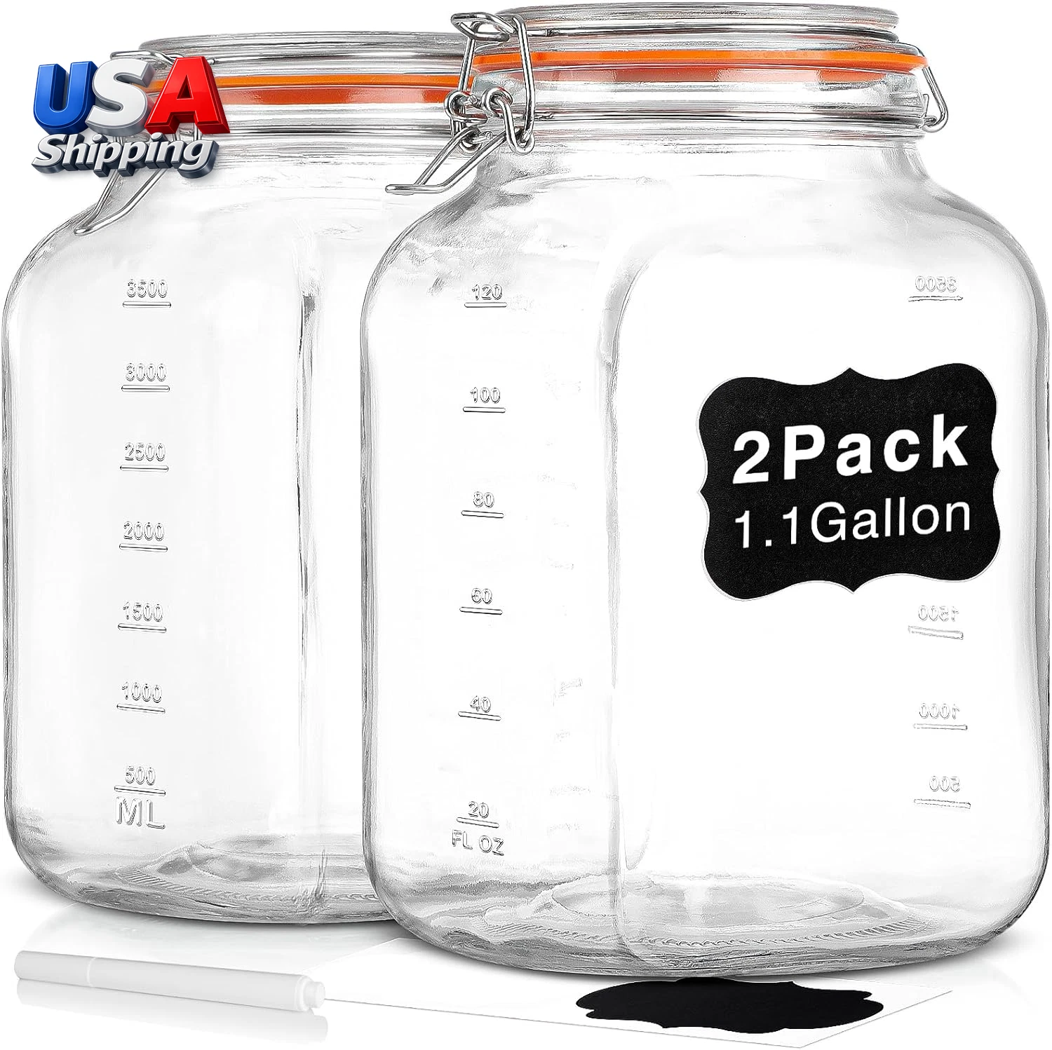 [UPGRADE] 2 Pack Square Super Wide Mouth Airtight Glass Storage Jars with Lids,