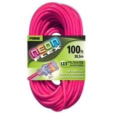 Prime NS513835 Neon Pink Flex Extension Cord- 100 ft.