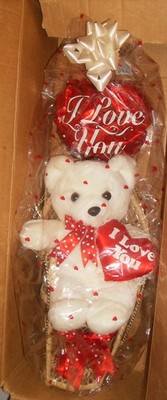 I LOVE YOU WHITE TEDDY BEAR & WICKER CHAIR 24'' x 10'' HEARTS GIFTWRAP BALLOON NIB