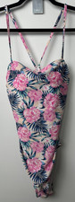 NEW Hot Water One Piece Swimsuit Hawaiian Floral High Leg Pink M 60 D39