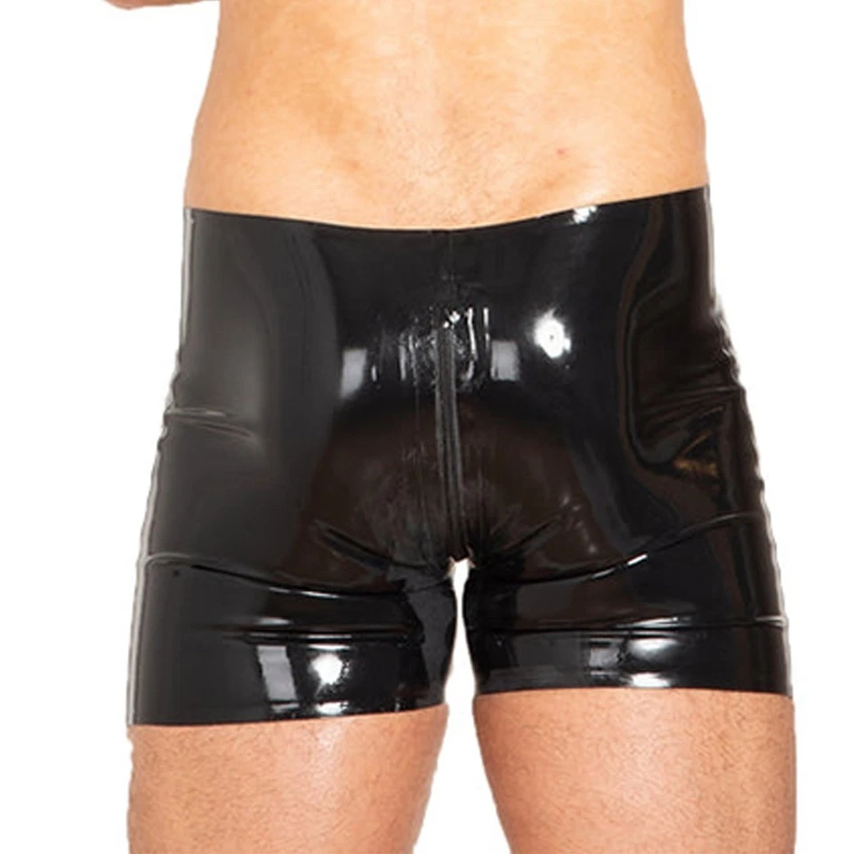 Schwarz Herren Latex Shorts Schrittreißverschluss Gummi Unterwäsche 0.4mm - Bild 2 von 4