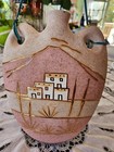 Southwestern Ceramic Pueblo Design Hanging Flower vase Pink beige  24K Gold Trim — photo 2
