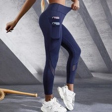Damen Leggings Sexy Schwarz Mesh Yoga Hose Sporthosen Fitness Leggins Gym Hosen