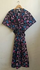 Indian Black Butterfly Bird Cotton Kaftan Dress Night Maxi Dress Kaftan Gown US