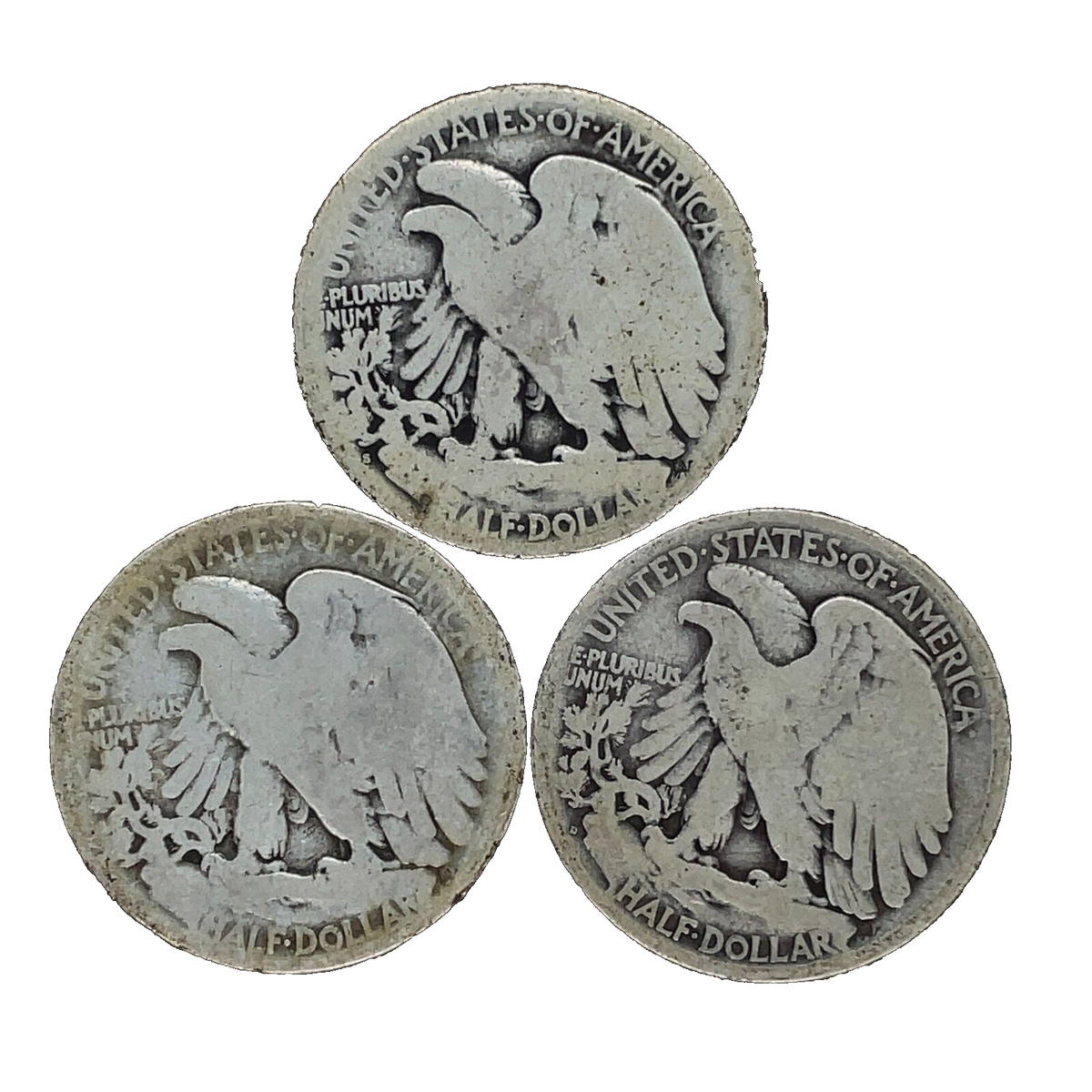 1918 (P,D,S) Walking Liberty 50 Cent- Half Dollar 90% Silver U.S 3