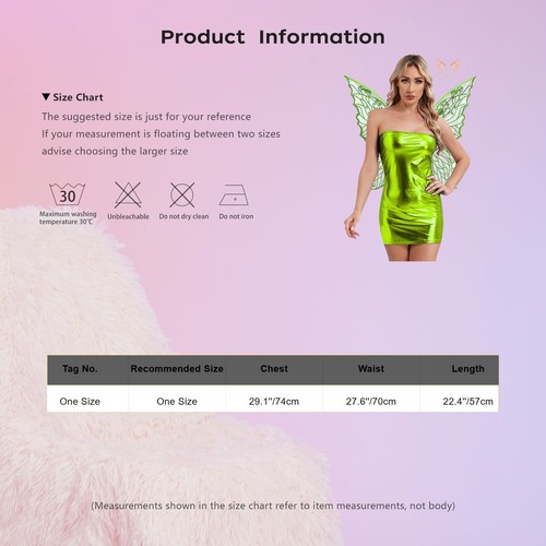 Women Minidress Wet Look Dresses And Wings Sheer Angel Outfit Butterfly Shiny - Picture 36 of 54