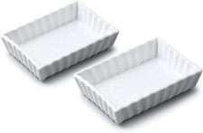 Fluted Porcelain Flan Dish, Rectangle Individual Baking Dish, Set of 2, White