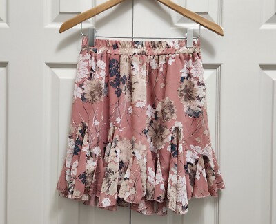 Women's Simplee Polyester Mauve Pink White Floral Ruffle Flounce