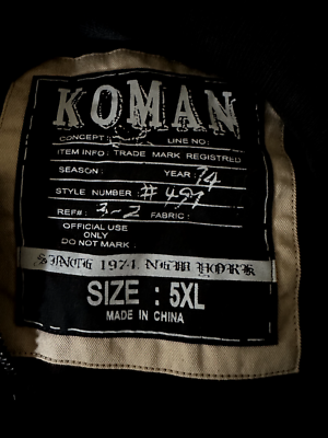 KOMAN New York 1974 Black Full Zip Jacket Style #497 (5XL) | eBay