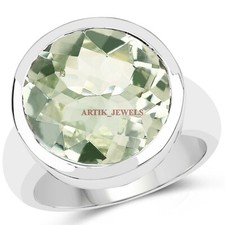 Natural Green Amethyst Gemstone with 925 Sterling Silver Ring for Women's 4372
