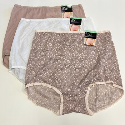 3 Bali Skimp Skamp Brief Panty XL Size 8 Full Coverage Nylon Panties NWT 2633