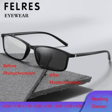Men Photochromic Anti Blue Light Reading Glasses Rectangular Sunglasses New
