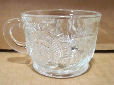 L E Smith Punch Pinwheel & Stars Clear Glass Cup Mug