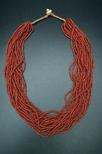 BERBER NECKLACE MEDITERRANEAN NATURAL RED SEA CORAL 16 RANKS L.20"1/2 ETHNIC