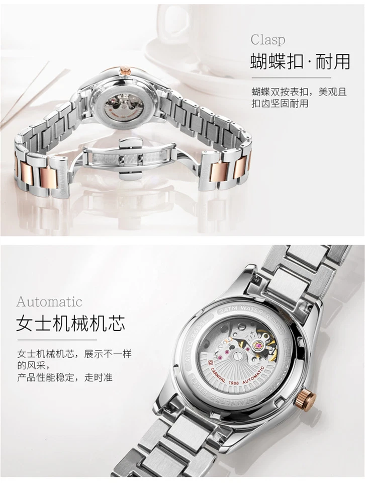 Carnival женщин автоматические механические часы 25Jewels со стразами платье часы Дата - Изображение 3 из 4