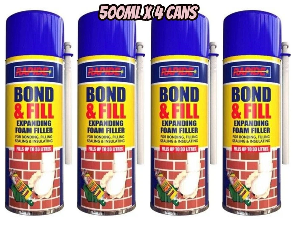 RAPIDE 4 x 500ML PU Expanding Foam Filler Spray Bonding Filling Sealing Insulating Gaps