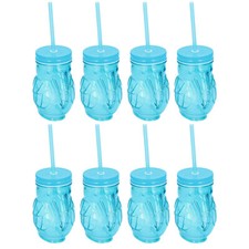 8er Set Bicchieri Highball IN Tucano Ottica Blu con Coperchio E Cannuccia