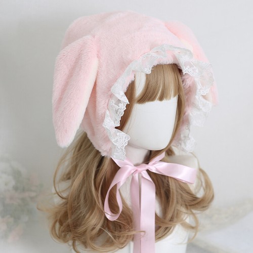 Japanese Lolita Sweet Girl Loppy Eared Rabbit Cap Lace Earmuffs Cap Joker Hats - Picture 12 of 12