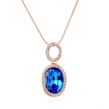 Amlong Crystal Rosetone Blue Oval Crystal Pendant Necklace