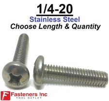 1/4-20 Phillips Pan Head Machine Screw Stainless Steel (Choose Length & Qty)