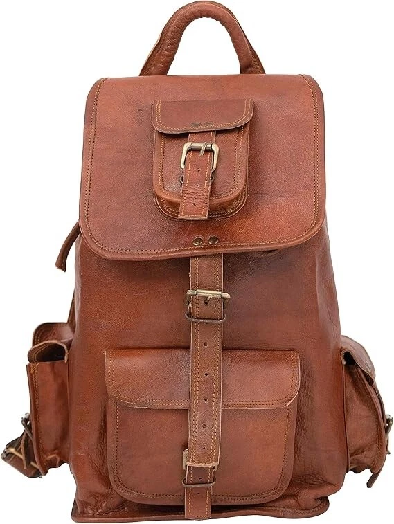 Leather Vintage Backpack Laptop Travel Genuine Bag Rucksack Men's Brown New