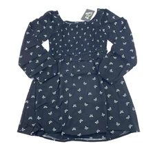 Art Class Girls Size M 7/8 Butterflies Smocked Dress Long Sleeve Black