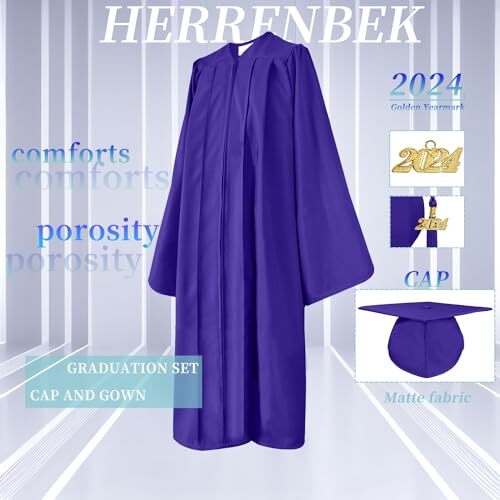 Herrenbek Matte Graduation Cap and Gown 2024 2025 Assorted Sizes , Colors - Picture 38 of 60