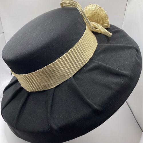 Vintage Women’s Dress Hat Wool Black Gold 1980s Wedding Church Formal Event SEE - Picture 4 of 12