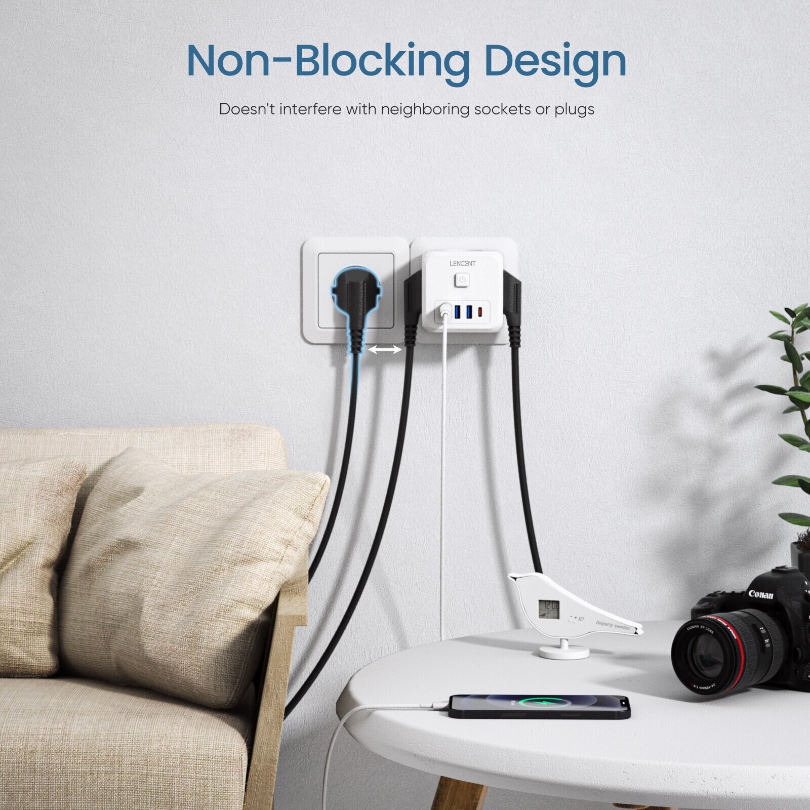 Prise multiple murale LENCENT chargeur rapide avec port USB C pour smartphone