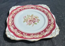 HTF Vintage TUSCAN England Bone China "Briar Rose" LUNCHEON PLATE Maroon Band