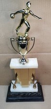 Vintage Bowling Trophy All Wood, Metal Marble, Art Deco Style - 19" Good Cond