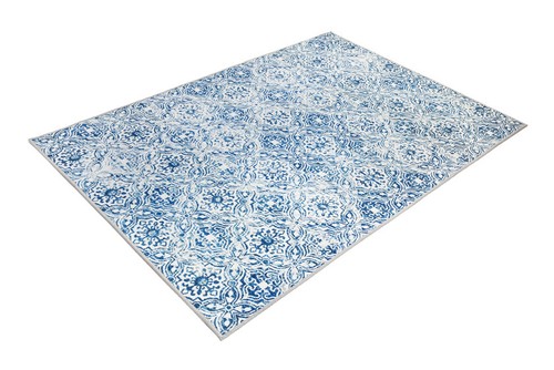 Non Slip Oriental Traditional Designer Mozaic Tiles Blue Trellis Distressed Rug - Picture 2 of 12