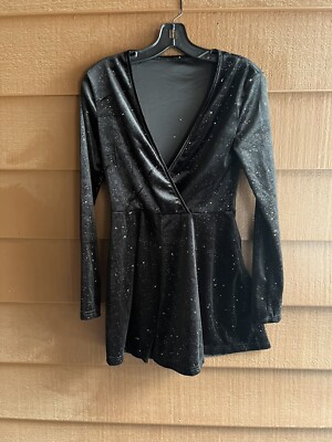 Beautiful party holiday shien glitter velvet long sleeve romper size S