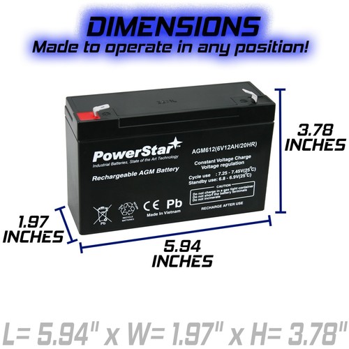 6V 12AH F2 SLA Battery for Sunnyway SW6100, SW6120, SW6140 - Picture 6 of 7