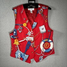 LIZ CLAIBORNE COLLECTION WOMENS RED NAUTICAL SATIN VEST, SZ L 90s