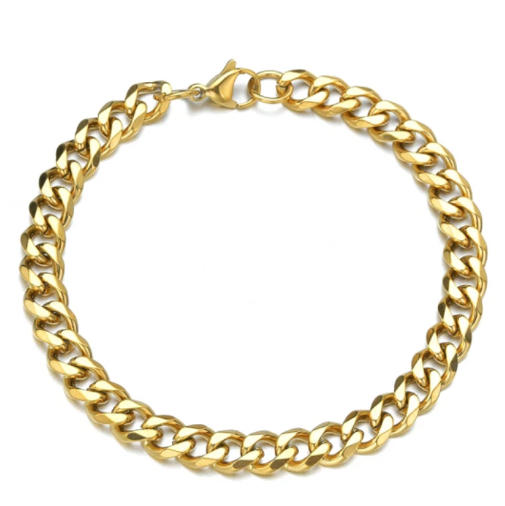 BRACELET CHAINE DORE GOURMETTE HOMME 22cm 5mm ACIER INOXYDABLE HYPOALLERGENIQUE