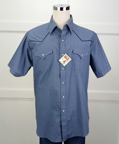 Vintage ELY CATTLEMAN Pearl Snap Shirt Mens XL Blue Western Short Sleeve NWT
