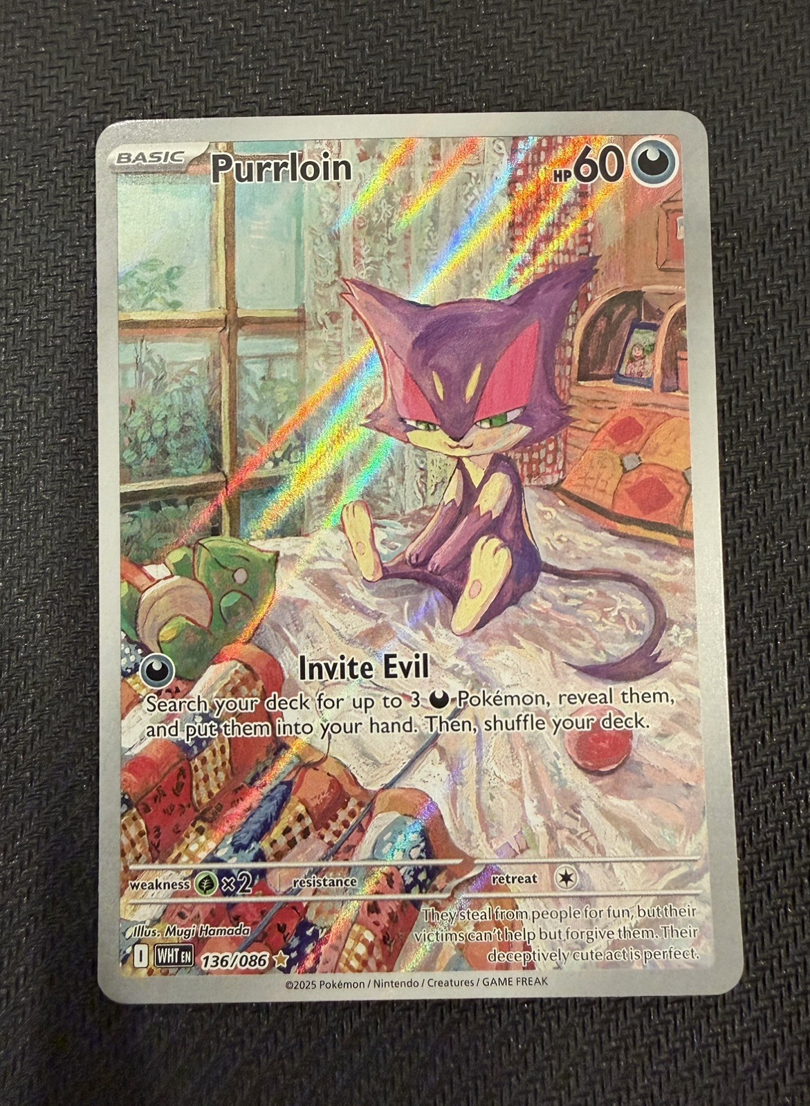Purrloin 136/086 SV White Flare Illustration Rare Holo Card English NM Condition