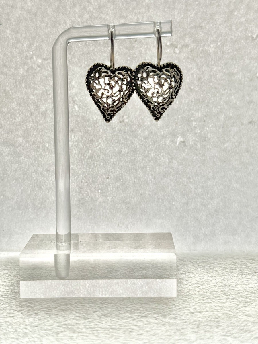JEZ JEZLAINE 925 Sterling Silver Lace Puffed Heart 1.25” Earrings