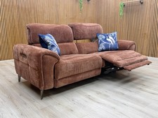 Furniture Village 'Vino' 3 Seater Sofa Sienna Linen Recliner Solid Heated Seats
